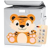elb finesse ® Aufbewahrungsbox Kinder I süße Tierwelten Motive I extra stabile Spielzeugkiste mit Deckel für Kinderzimmer I Spielzeug Box (33x33x33) zur Aufbewahrung I Ordnungsbox I (Timmi Tiger)
