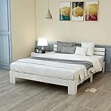 ModernLuxe Holzbett Doppelbett mit Kopfteil aus Bettgestell mit Lattenrost Massiv Doppelbett als Ehebett verwendbar, inkl. Rückenlehne (Weiß A, 200 x 140 cm)