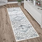 Paco Home Teppich Läufer Flur Schlafzimmer Kurzflor Modern Vintage Orient Muster Bordüre, Grösse:80x150 cm, Farbe:Blau 2