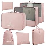 WOOMADA 7er-Set Packwürfel für Koffer, Reiseutensilien, kationischer Gepäck-Organizer für Reisezubehör, Schuhbeutel, Tio-Tasche, Wäschesack (rosa)