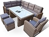 RAGNARÖK hohe Dining Lounge - DEUTSCHE Marke - 8 Jahre GARANTIE - EIGENE Produktion - PolyRattan Gartenmöbel Essgruppe Hocker Sessel verstellbare Lehn Naturfarben Rundrattan