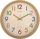 Foxtop Kinder Wanduhr Ohne Tickgeräusche Modern Lautlos Bunt uhrwerk für Jungen Mädchen Kinderzimmer Schlafzimmer küche Wohnzimmer 30 cm