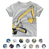 Unisex Baby T-Shirt Baumwolle Süß Karikatur Tier Muster Tops für 1-7 Jahre Alt (2-3 Jahre, Grau Bagger)