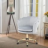 WOLMICS Bürostuhl Höhenverstellbar Drehstuhl Samt Bürosessel Schminkstuhl mit Rädern,Sessel Samtstuhl Für Schlafzimmer/Arbeitszimmer,Hellgrau+Gold