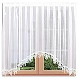 SeGaTeX home fashion C-Bogenstore Anna Fertiggardine Blumenfensterstore weiß mit echter Plauener Spitze Automatic-Faltenband 1:2,5