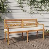 Youuihom Außenbänke, Loungesessel, Gartenbänke, Terrassenbänke, Batavia-Bank mit Kissen 150 cm Massivholz Teak Geeignet für Veranden, Hinterhöfe, Balkone, am Pool