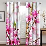 Vorhänge Blickdicht 2Er Set Digitaldruck Wunderschöne Rosa Blüten 3D Thermogardine Mit Ösen Verdunkelungsvorhang Kinderzimmer Junge Mädchen Schlafzimmer Wohnzimmer Fensterdekoration 140X110cm(HxB)