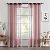 MIULEE Sheer Voile Vorhang Weihnachtsdeko mit Ösen Transparente Optik Gardine Ösenvorhang Ösenschal Transparent Durchsichtig für Schlafzimmer Wohnzimmer 140x225 cm (B x H) 2er Set Schmutziges Rosa