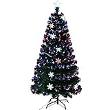 COSTWAY 120/150/180/210cm LED Künstlicher Weihnachtsbaum mit Sternspitze und Glasfaser-Farbwechsel, Tannenbaum mit Metallständer, Christbaum PVC Nadeln, Kunstbaum Weihnachten, grün (210cm)
