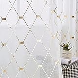 Joywell Gold Voile Vorhänge 2er Set-Strukturierte weiße Vorhänge Gardinen Raute transparente Privatsphäre Glitter, dekorative Voile Vorhänge für Wohnzimmer Schlafzimmer 245x140