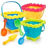 Faltbare Strand Eimer Schloss Schimmel Sand Spielzeug Set für Kinder mit Strand Rake Spate Sieber Kelle, Reise zusammenklappbare Eimer Garten Werkzeug Kits Geschenke für Kleinkind Jungen Mädchen