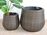 Eleganteinrichten Pflanzkübel Polyrattan D35xH32cm Mocca