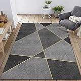 KeletiRug Teppich Wohnzimmer Esszimmer Schlafzimmer Kurzflor Teppich rutschfeste Teppiche einfache Pflege Geometrisches Dreieck in Dunkelschwarz und Grau 140x200 cm