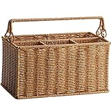 STOBAZA Rattan-Tisch-Serviergeschirr und Gewürz-Organizer und Caddy, handgewebt, Besteckaufbewahrung, Organizer, multifunktional, Servietten, drinnen oder draußen