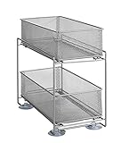 WENKO Schubladenregal Gioma, hochwertiger Organizer mit 2 Etagen und Korb-Auszug für Küchenschrank oder Arbeitsplatte, Küchenregal aus pulverbeschichtetem Metall, 35 x 33,5 x 18,5 cm, Silber-Matt