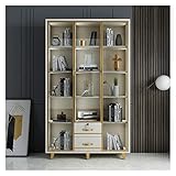 Bodenvitrine Ständer Weiß Bücherregal Bodenhoch Decke Glastür Mode Bücherregal Golden Wohnzimmer gegen die Wand Bücherregal Vitrine Büro Bücherregal Industrielles Bücherregal (Farbe: Weiß, Si