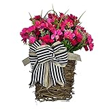 IUNSER Frühling rosa Pfingstrose Schleife Blumenkorb Kranz Kranz Tür hängen Home Decor Frühling Sommer Kranz Frontdekoration Bauernhof Kranz Türkranz Ganzjährig Klein (Hot Pink, One Size)