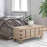 WOMO-DESIGN Couchtisch Truhe Neapel 100x44x50 cm im Vintage Shabby Chic Stil aus Mangoholz Massiv in Natur-Weiß mit Stauraum und Deckel, Unikat Handgefertigt, Wohnzimmertisch Beistelltisch Truhentisch