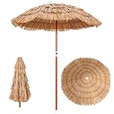 COSTWAY Sonnenschirm Hawaii, Strandschirm Stroh neigbar, Gartenschirm höhenverstellbar, UV-Schutz, Strohschirm Marktschirm Terrassenschirm mit Tragetasche für Garten, Strand, Outdoor