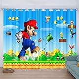 UNAGRI Verdunkelungsvorhang-Set Für Schlafzimmer 3D-Druck Mario Vorhänge Für Kinderzimmer Schiebegardine Blickdicht Für Dekoration Wohnzimmer 100% Polyester (9,220×215BxH (110×215cm×2))