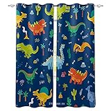 Asunygirl Buntes Cartoon-Dinosaurier-Set, Blau, 2 Paneele, Vorhänge für Kinderzimmer, Wohnzimmer, Ösenpaneele für Kinder, 2 x (50 Zoll B x 89 Zoll L)/127 x 225 cm, Vorhänge für Schlafzimmer