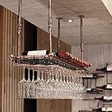 YAEGER Hängendes Weinregal, an der Wand montiert, Vintage-Weinregal mit Stielgläsern, Glasregal, schwebendes Weinregal, Metalldecken-Flaschenregal (Size : 60x30cm)