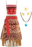 YOGLY Moana Kostüm und Zubehör Mädchen Cosplay Abenteuer Prinzessin Moana Kleid Party Outfits Verkleidung Halloween Weihnachten Karneval Party Fasching Festkleid Alter 3-12 Jahre
