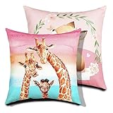 Catoon Fuchs Kissenbezüge 60x60cm 2er Set Kissenbezüge Weich Cute Giraffe Drucken Kissenbezug Kissenhülle für Wohnzimmer Sofakissen Couchkissen Holzland Fuchs Bunt Dekor Dekokissen für Sofa Stuhl