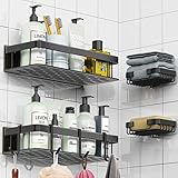 WARMTUYO 2 Stück Duschregal Duschablage Ohne Bohren, Duschkörbe Ablagen Wandablage, Duschkorb Badregal Badezimmer Regal Selbstklebend oder Stanzen,Space Aluminium,Rostfrei,mit 2 Stück Seifenschale