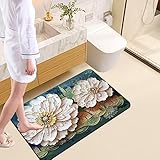 Badezimmerteppich Lotus Badematte rutschfest,Weiche Badteppich,Badvorleger Duschvorleger,Teppich Badezimmer Waschbar,Bad Teppich Flauschig 50×80cm