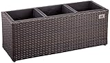 Gartenfreude Pflanzkübel Polyrattan für Innen und Außen, Kunststoffeinsatz, braun, 76x26x29.5 cm, 4000-1063-022
