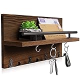 SWTYMIKI Natur Holz Schlüsselbrett, Rustikaler Schlüsselhalter mit 11 Schlüsselhaken, Heim Dekor Schlüsselbrett mit Ablage Holz für Eingang, Mudroom, Flur, Büro, Wohnzimmer, Braun
