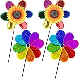 4 x Windrad für Gartenblumen, 30 cm Windrad für Hof, Regenbogenfarben, buntes Spielzeug-Windrad für Gartendekoration, Hochzeitsfeier