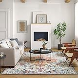Surya Asmara Vintage Teppich - Orientalischer Teppich Wohnzimmer, Esszimmer, Schlafzimmer - orientalischer Boho Teppich, Kurzflor Teppich für einfache Pflege - Teppich Groß 200x274cm in Blau