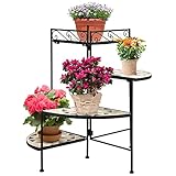 Outsunny Blumenständer 4-Stufe-Blumentreppe faltbar dekorative für Innen und Außen Garten Balkon Metall Keramikfliesen Schwarz+Beige 64 x 64 x 72 cm