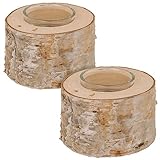 2er Set Deko Teelichthalter ''Rustica'' - Größe S - Naturholz-Baumstamm mit Glas-Einsatz - Weisse Birke - Höhe ca 5 cm - 2er Set Dekoration Windlicht Kerzenhalter