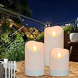 SoulBay LED Kerzen Outdoor, 3er Solar Kerzen Wasserdicht, Wiederaufladbare Flammenlose Elektrische Kerzen Set (8/13/15cm) mit Flackernde Flamme für Zimmer Außen Garten Laternen Weihnachten Deko