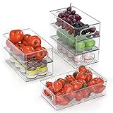 FINEW Kühlschrank Organizer 6er Set (Mittel), Hochwertig Speisekammer Vorratsbehälter mit Griff, Durchsichtig Stapelbare Aufbewahrungsbox Organizer, ideal für Küchen, Kühlschrank, Schränke -BPA Frei