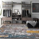 KeletiRug Teppich Wohnzimmer Esszimmer Schlafzimmer Kurzflor Teppich rutschfeste Teppiche einfache Pflege Gelbes dunkelgraues Öl auf Leinwand 140x200 cm
