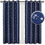 NAPEARL Vorhang Kinderzimmer Junge, Kindervorhänge mit Silbernen Sterne, 2 Stücke Blau Verdunklungsvorhänge für Kinderzimmer, Sterne Kinderzimmer Gardinen mit Ösen, Jeder H 137 X B 132cm