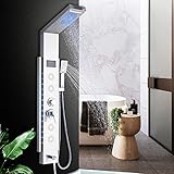 AWorddy Duschpaneel Whirlpool für Badewanne mit 5 in 1 Funktionen LED-Duschsäule Set aus 304 Edelstahl mit LCD-Display, Mischbatterie für Badewanne, Wasserfall Duschkopf Silber