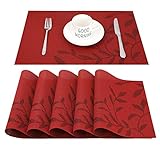 CHAOCHI Platzset Abwischbar Tischset Abwaschbar 6er Set PVC Abgrifffeste Hitzebeständig rutschfest Platzdeckchen für Küche,Zuhause,Restaurant,Speisetisch,45cmx30cm(Rot)