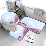 Japan Berge Badteppiche Set 3 Teilig Mikrofaser Badvorleger Landschaft Rutschfestt Waschbar Badematte U-FöRmiger Wc-Vorlegermit Deckelbezug FüR Badewanne Dusche Badezimmer 50x80