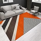 RUGMRZ Möbel Wohnzimmer Badteppich Orange grau geometrisches Muster Schlafzimmer Teppich modern wasch bar Vorzimmer Möbel 90X150CM