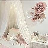 Wenscha Spitze Baldachin, Baby Betthimmel aus Spitze Atmungsaktiv Baumwolle Kinder Bettvorhang Moskitonetz Babybett für Schlafzimmer Ankleidezimmer Spiel Lesen Zeit, mit Sternengirlande