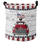 Wäschesortierer Independence Day Truck Farm Usa Amerikanische Flagge Holz Wäschesack Robust Wäschekörbe Tragbar Laundry Hamper Für Kleidung Waschküche Wäsche,40X50Cm