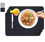 ZAH Platzset abwischbar aus Filz, Tischsets abwaschbar, 3er Set-44*32 cm, Platzdeckchen abwaschbar, Tischset Filz, Tischsets Filz, Tisch Untersetzer Filz, Filzuntersetzer, Tischsets Stoff (Dunkelgrau)