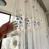 RIJPEX Mode Floraleickte Schiere Vorhänge, 1 Panel Hooks Fenster Vorhangpaneele Dekorativ, Leichte Filterung Tüll Vorhang Blau 400X270 cm (157X106In)