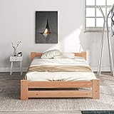 Harper Bright Designs Solide Massivholzbett Futonbett Massivholz Natur Bett aus mit Kopfteil und Lattenrost, Natur (90x200cm)