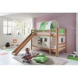 Relita Etagenbett Bill, Buche Natur massiv, mit Rutsche + Stoffset Indianer
